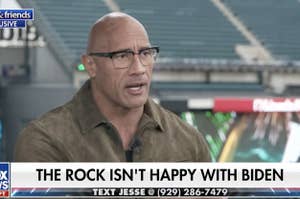 Dwayne "The Rock" Johnson, wearing a brown shirt, is interviewed on Fox & Friends