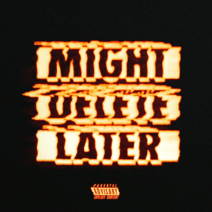 Album cover with blurred text &quot;MIGHT DELETE LATER&quot; and a parental advisory label in the corner
