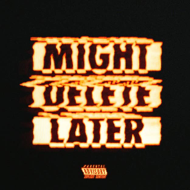Album cover with blurred text "MIGHT DELETE LATER" and a parental advisory label in the corner