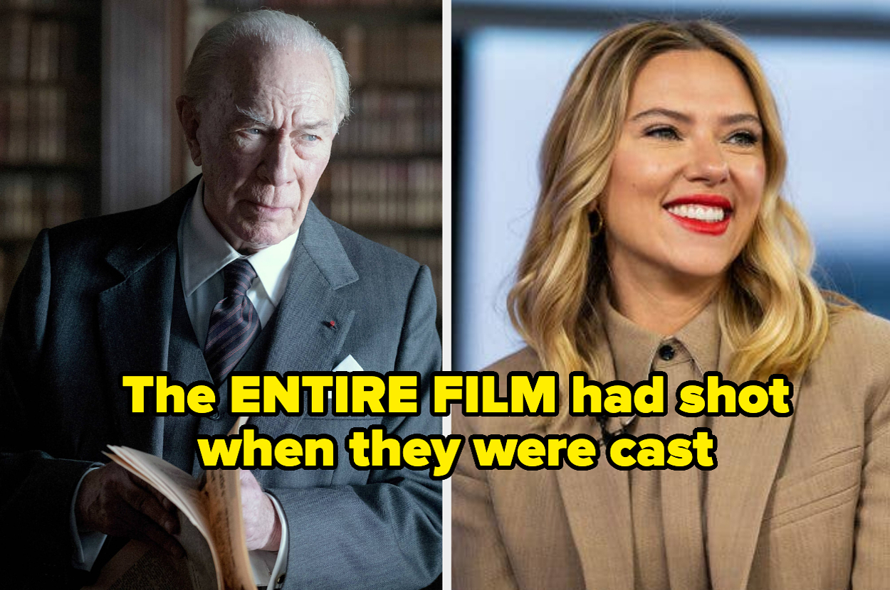 christopher plummer in all the money in the world and scarlet johansson captioned "The ENTIRE FILM had shot when they were cast"