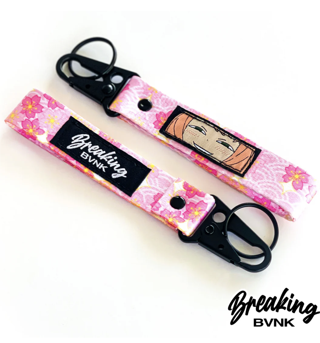 Two fabric lanyards with Anya print and key rings