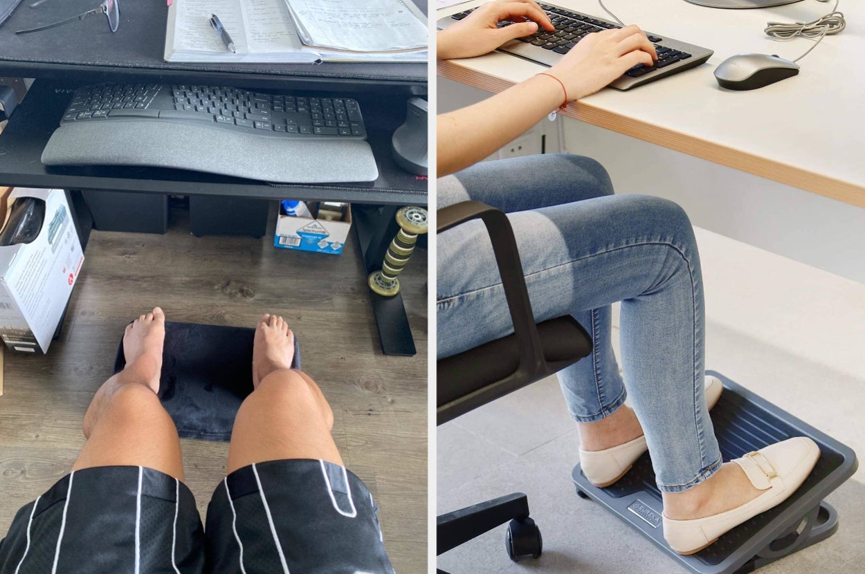 Wooden Under Desk Footrest – Medium Size 34x24cm, Ergonomic Rocking Stool For Office & Home, Random Color