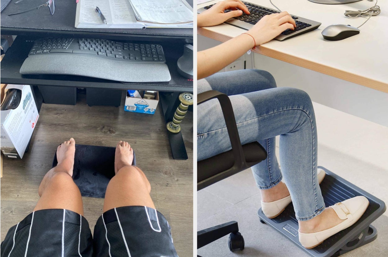 Wooden Under Desk Footrest – Medium Size 34x24cm, Ergonomic Rocking Stool For Office & Home, Random Color