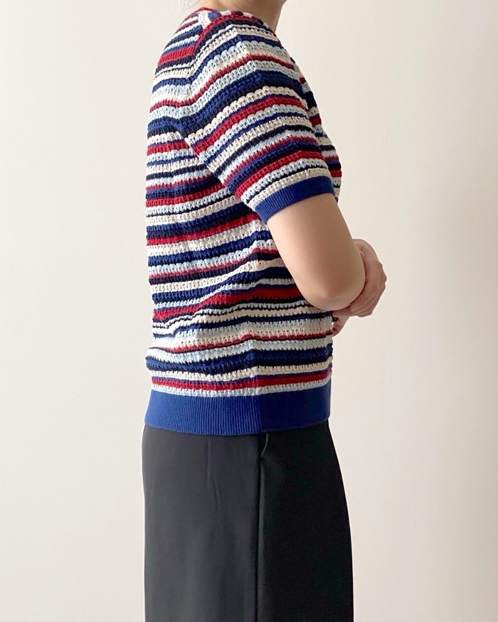 ユニクロのおすすめトップス「ポインテールボーダークルーネックセーター(半袖)」