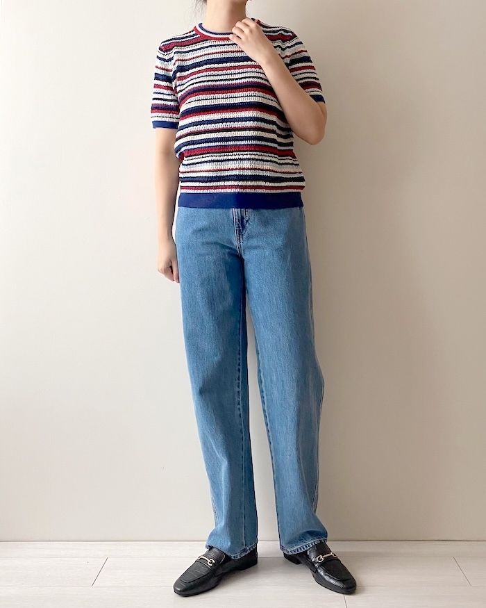 ユニクロのおすすめトップス「ポインテールボーダークルーネックセーター(半袖)」