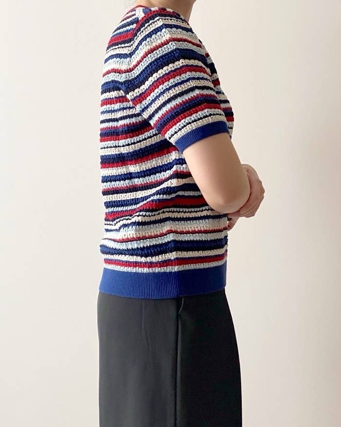 ユニクロのおすすめトップス「ポインテールボーダークルーネックセーター（半袖）」