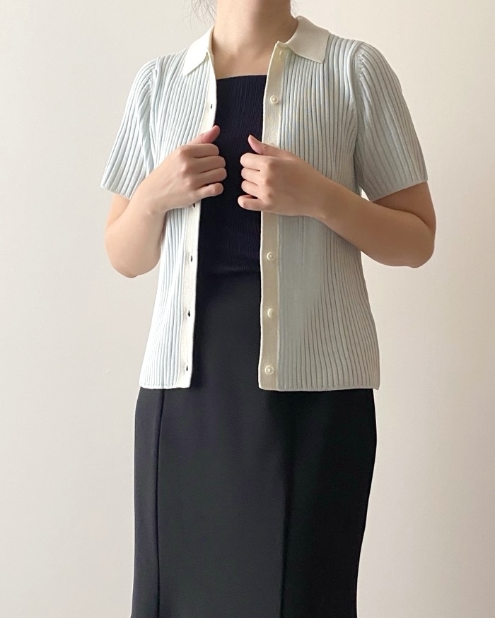 ユニクロのおすすめトップス「リブボーダーポロカーディガン（半袖）」