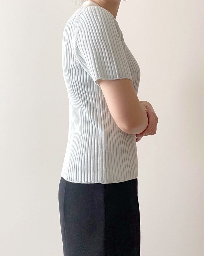 ユニクロのおすすめトップス「リブボーダーポロカーディガン（半袖）」