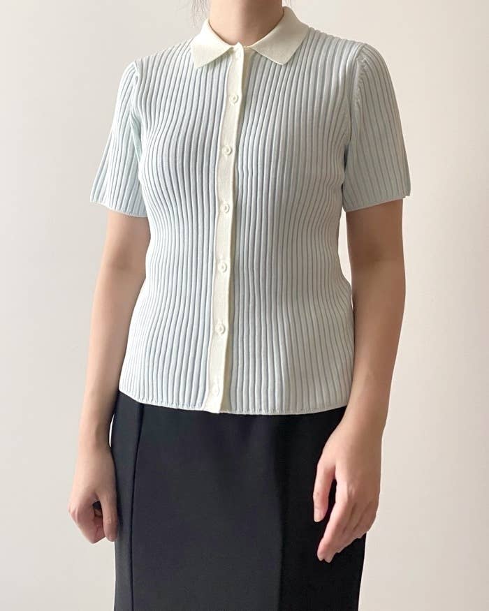 ユニクロのおすすめトップス「リブボーダーポロカーディガン（半袖）」