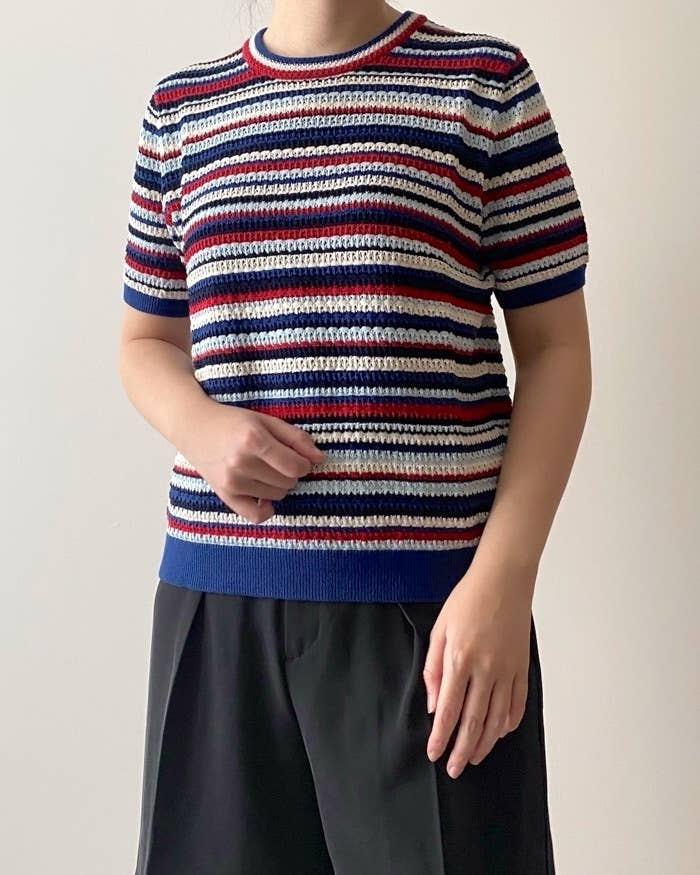 ユニクロのおすすめトップス「ポインテールボーダークルーネックセーター(半袖)」