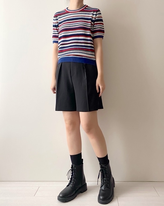 ユニクロのおすすめトップス「ポインテールボーダークルーネックセーター(半袖)」
