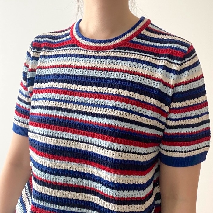 ユニクロのおすすめトップス「ポインテールボーダークルーネックセーター(半袖)」