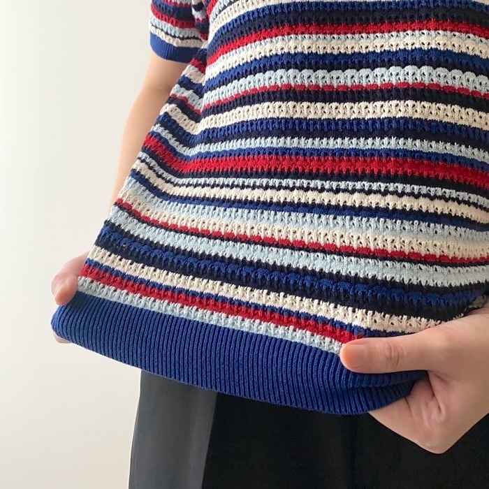 ユニクロのおすすめトップス「ポインテールボーダークルーネックセーター(半袖)」