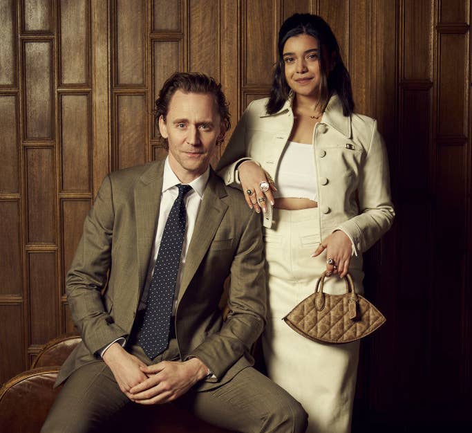 Closeup of Tom Hiddleston and Iman Vellani