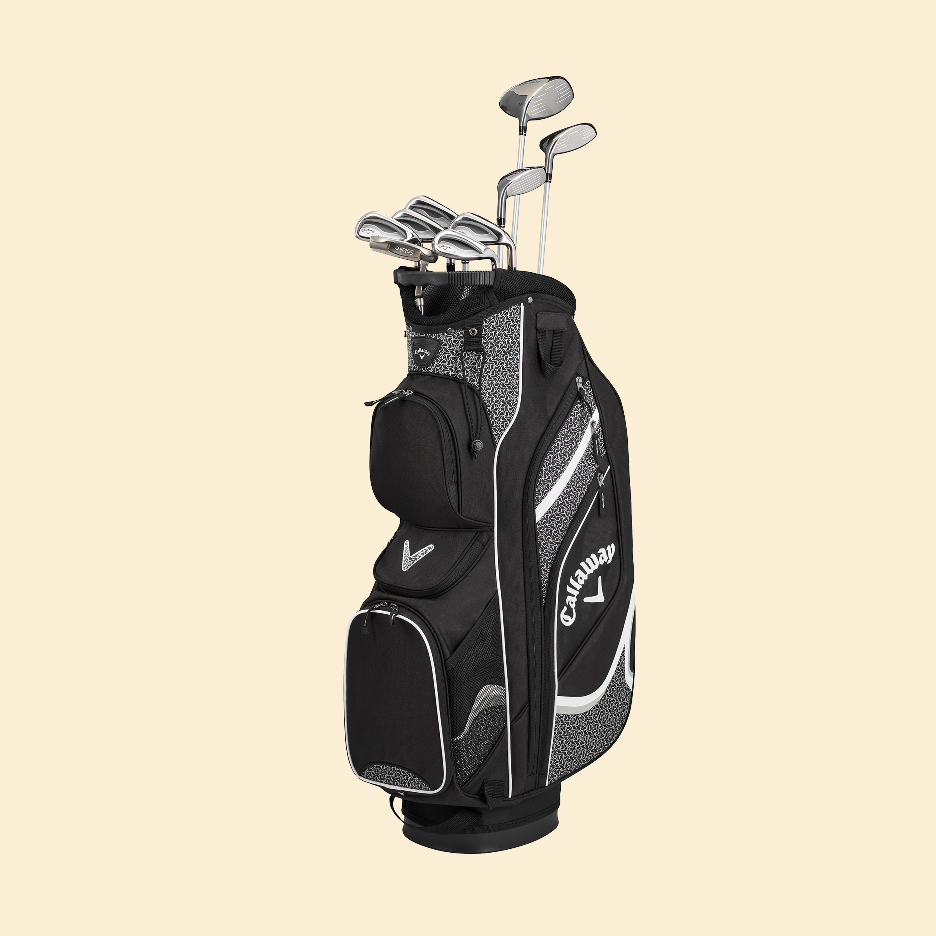 Golf bag with a set of clubs, for an article about golf equipment shopping