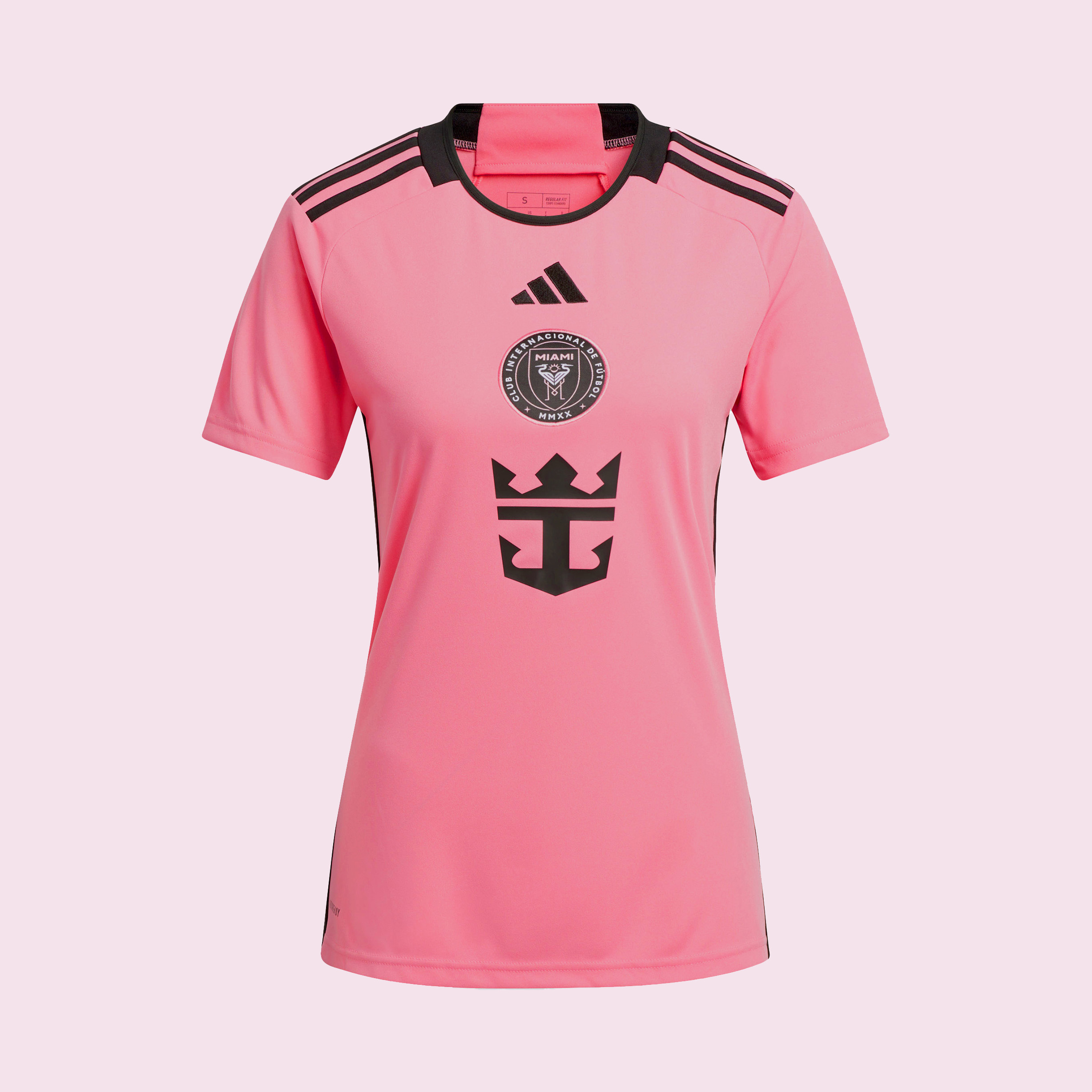 Adidas soccer jersey with black stripes and crest, suitable for sports fashion