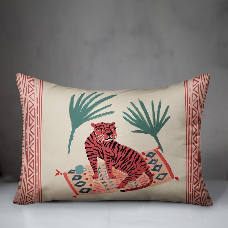 Decorative pillow with a graphic tiger and plant design