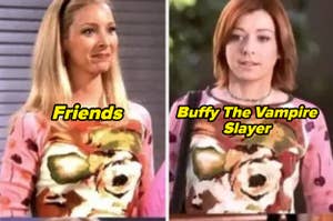 Two TV characters, Phoebe Buffay and Willow Rosenberg, wearing the same sweater