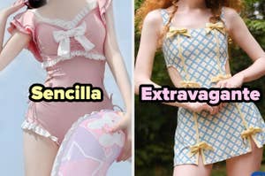 Dos estilos de vestir opuestos etiquetados como "Sencilla" y "Extravagante"