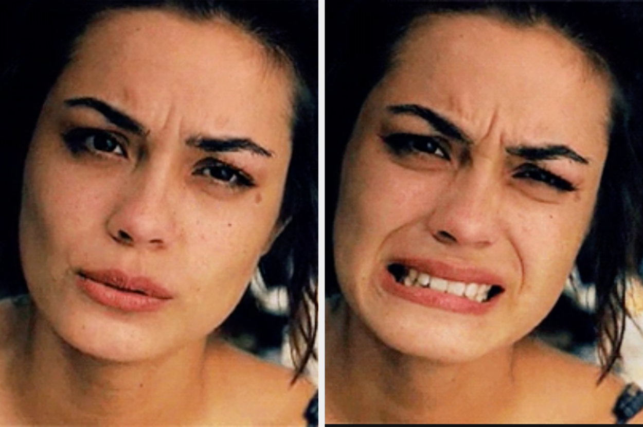 A woman showing a progression from sadness to crying