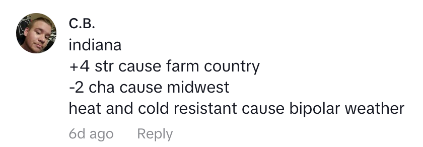 Profile picture of a person next to a text comment rating Indiana&#x27;s weather