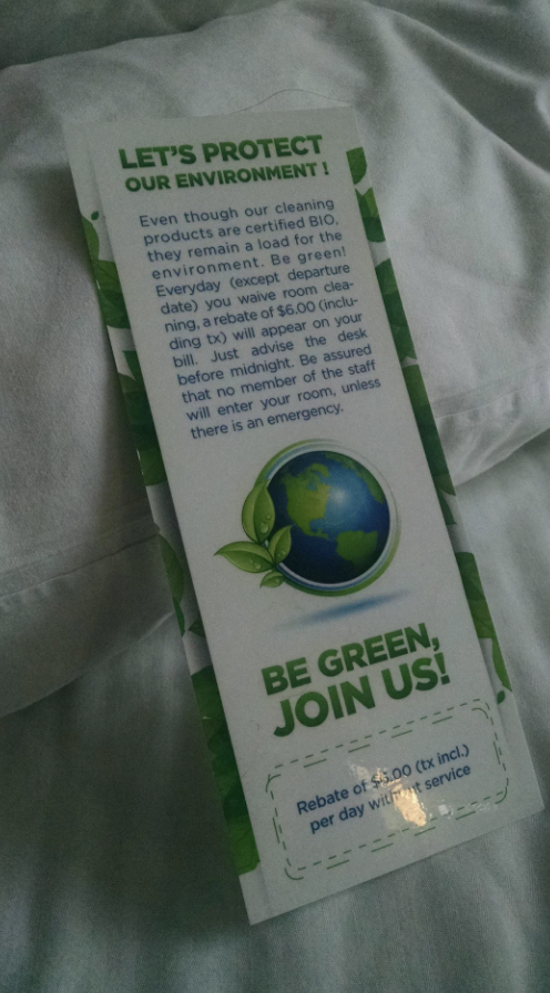 Pamphlet about protecting the environment with tips on saving energy and a $30 rebate offer for eco-friendly choices