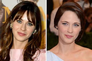 Zooey Deschanel with bangs and Zooey Deschanel without bangs
