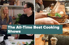 Montage of two cooking show scenes with hosts and a dish, titled "The All-Time Best Cooking Shows."