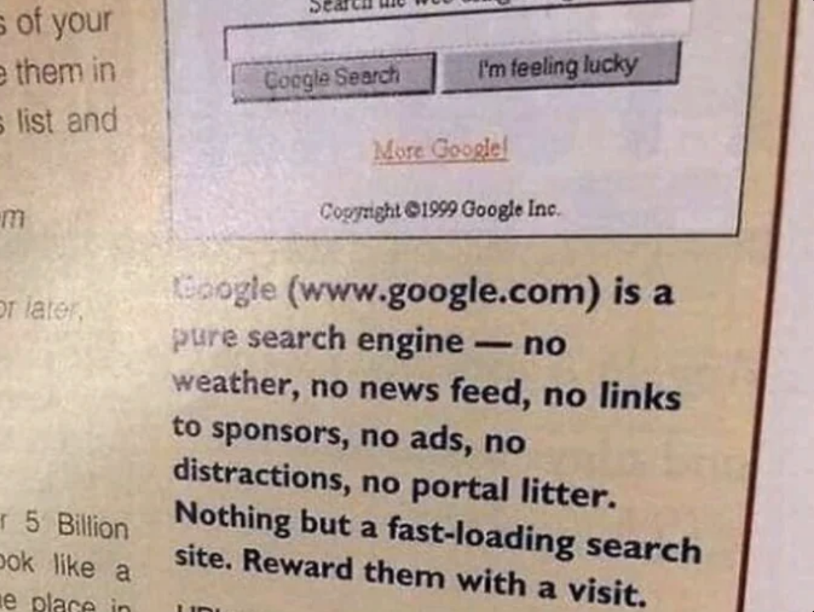 Google site in 1999