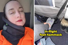 Spoiler alert: It's made possible by this game-changing foot hammock, infinity neck pillow, moldable ear plugs, and more.