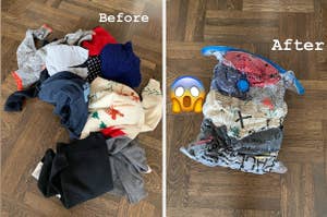 a before and after for vacuum storage bags