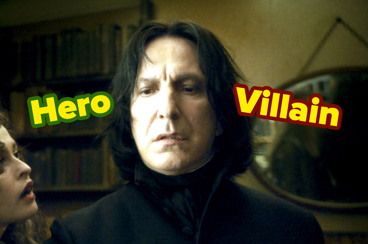 Text labels "Hero" and "Villain" overlap Severus Snape from Harry Potter