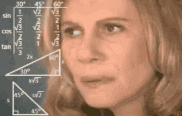 Mujer confundida con fórmulas matemáticas y gráficos superpuestos a su alrededor