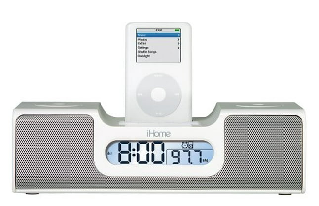 An iHome clock radio with docking station for older iPod model