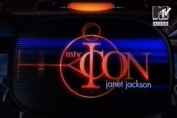 TV screen displaying &#x27;mtv ICON Janet Jackson&#x27; with symbol and warm glow above