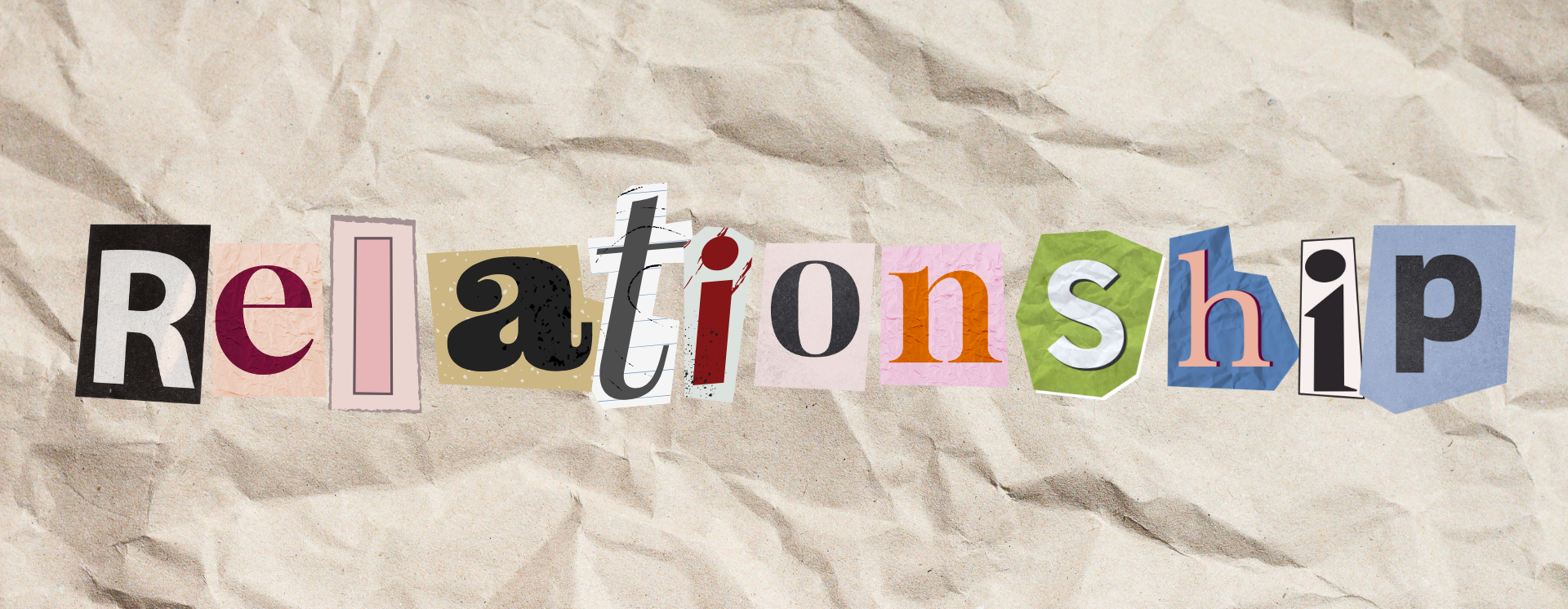Cut-out letters on crumpled paper spell &#x27;Relationship&#x27;