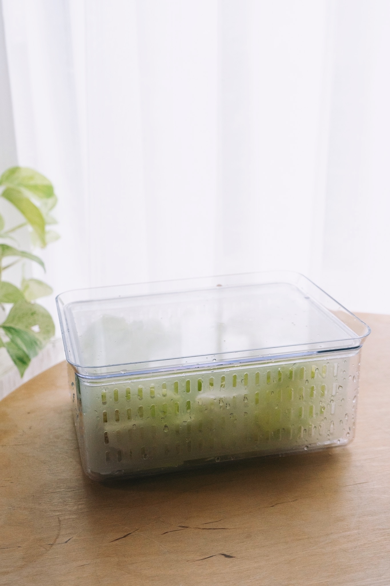 スリーコインズのおすすめのキッチングッズ「《スタッキング可能》ザル付き保存容器:Lサイズ」