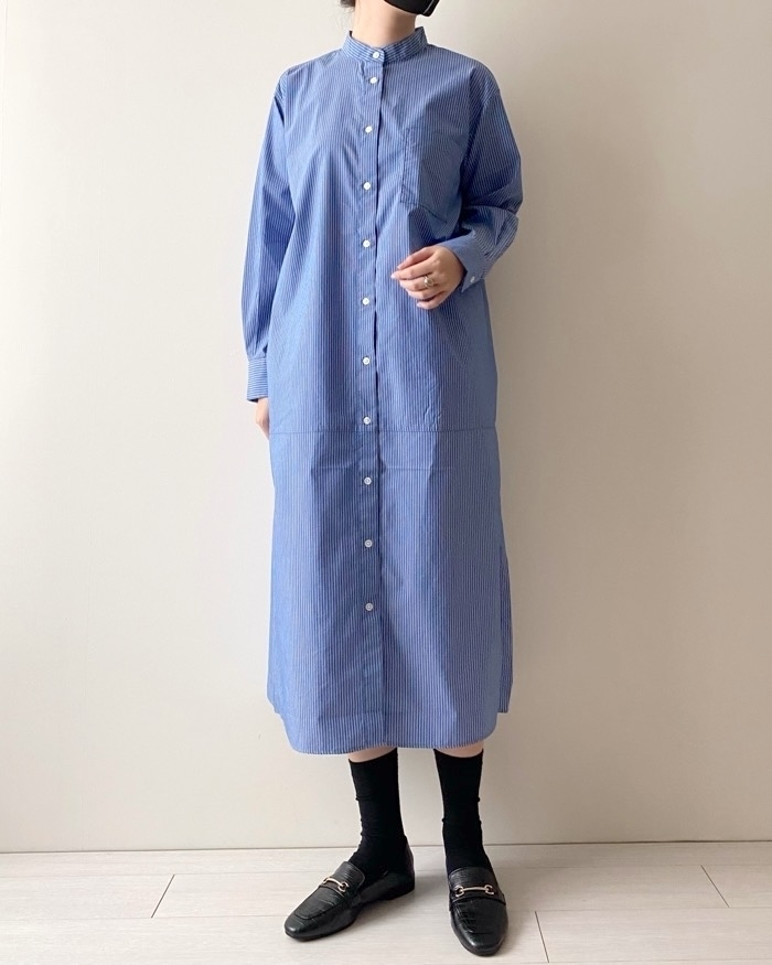 無印良品のおすすめファッションアイテム「婦人 シワになりにくい ブロードスタンドカラー長袖ワンピース」