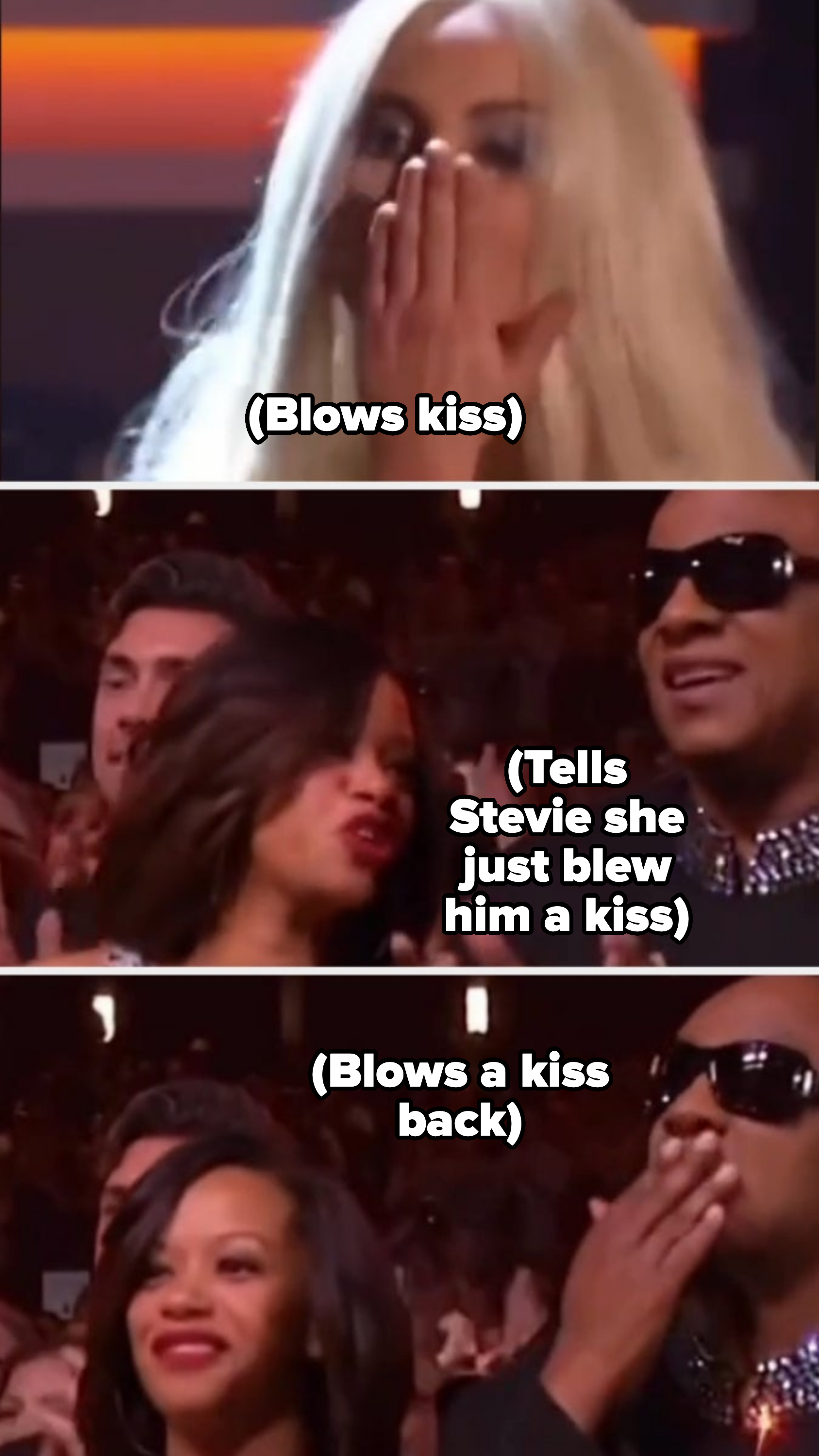 Lady Gaga blowing Stevie Wonder a kiss