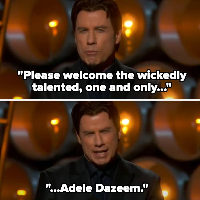 John Travolta mispronounces a name during an award show presentation