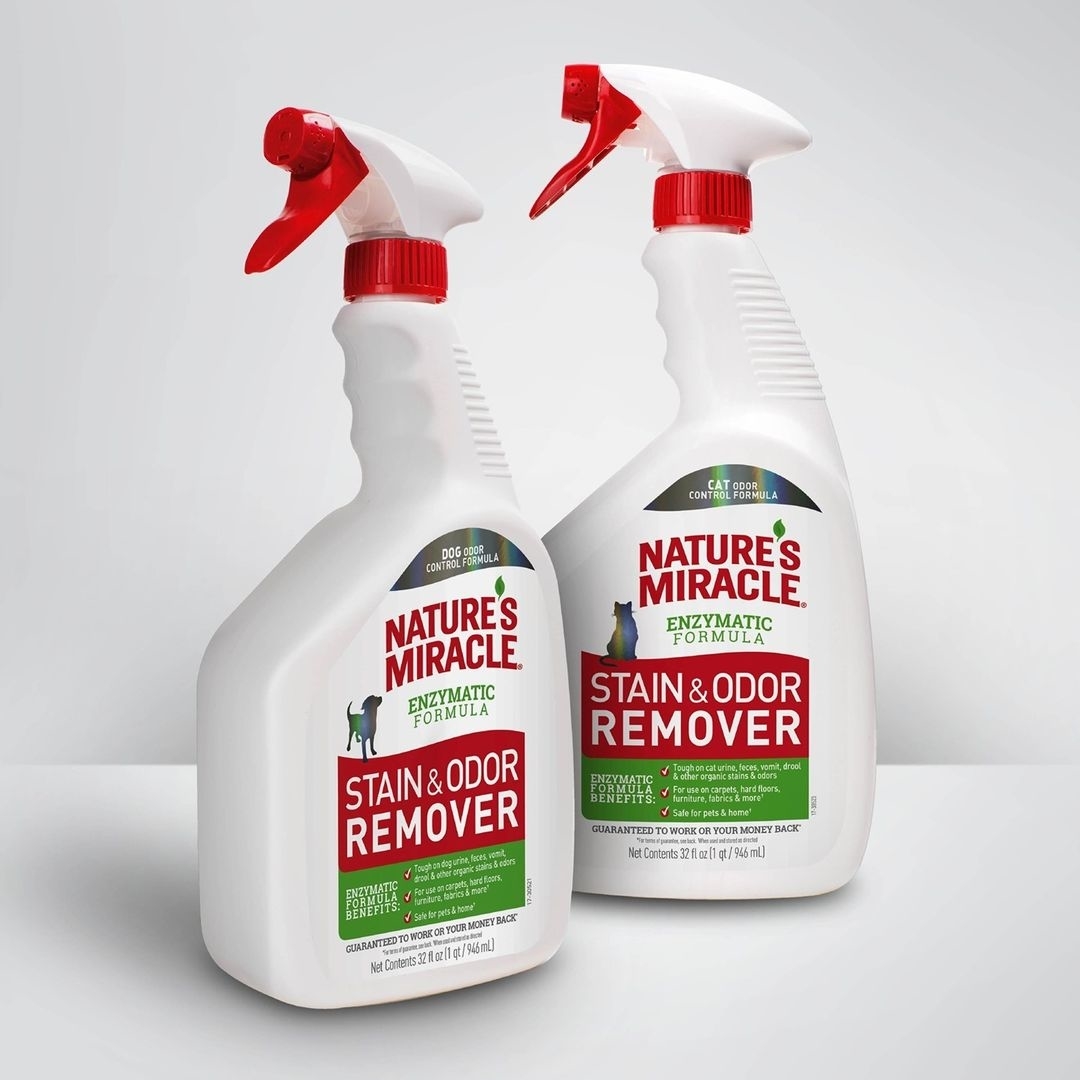 Two bottles of Nature's Miracle Stain & Odor Remover against a plain background