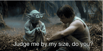 Yoda speaks to Luke Skywalker about his size