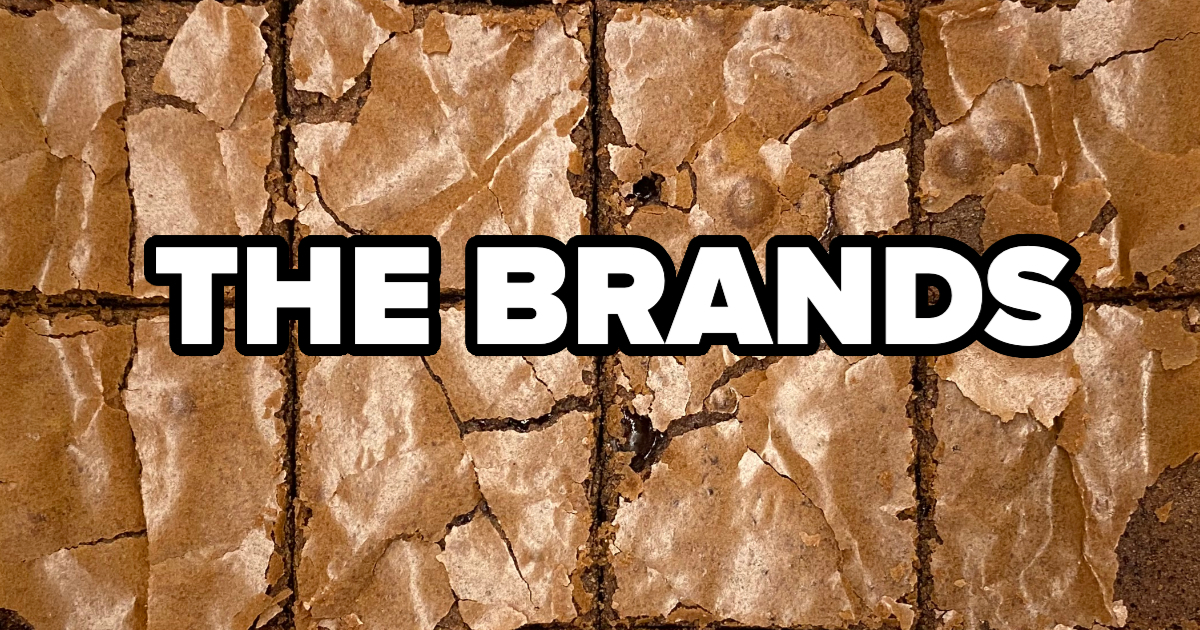 Text &quot;THE BRANDS&quot; on a background resembling cracked brownies