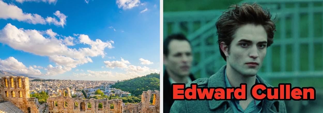 On the left, the Acropolis in Athens, and on the right, Edward Cullen
