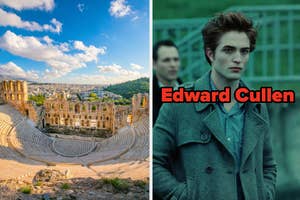 On the left, the Acropolis in Athens, and on the right, Edward Cullen