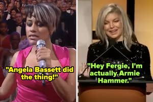 Ariana Debose singing "Angela Bassett did the thing!" and Fergie saying "Hey Fergie, I'm actually Armie Hammer"