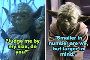 Split-screen of Yoda with wise quotes