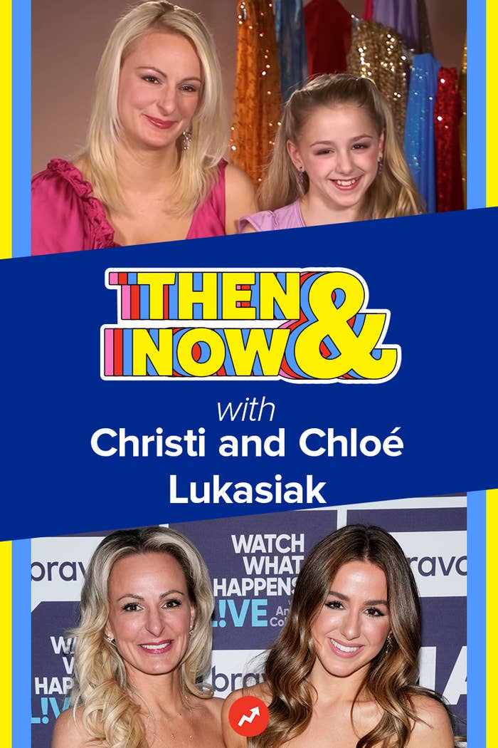 Christi and Chloe Lukasiak in a &quot;Then &amp;amp; Now&quot; promo, both smiling, with a split showing past and current looks