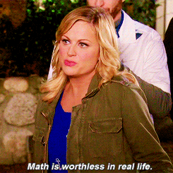 A woman gesturing, with text &quot;Math is worthless in real life.&quot;