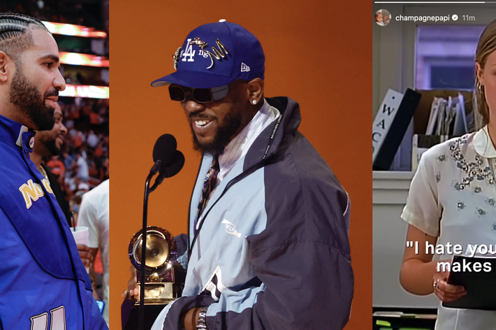 Three panels show individuals: a basketball player, a musician in a cap and glasses at an awards podium, and a film character holding a notepad
